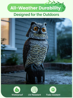 Pestvanish Owl Decoy durable and weatherproof for year-round outdoor use.