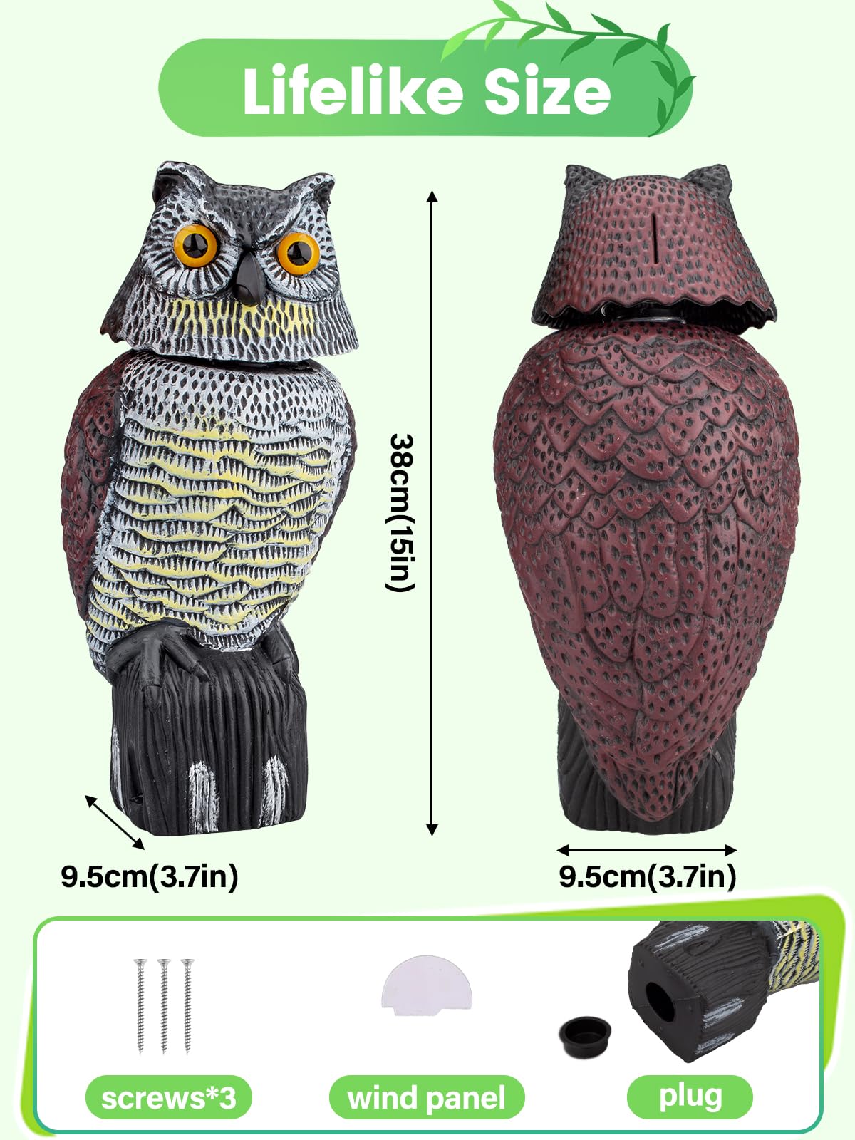 Pestvanish Owl Decoy garden-use versatile placement on roofs, fences, or patios.