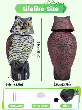 Pestvanish Owl Decoy garden-use versatile placement on roofs, fences, or patios.