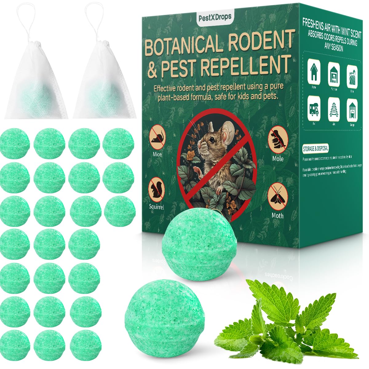 PestXDrops rodent-repellent-balls pack deters mice safely indoors.