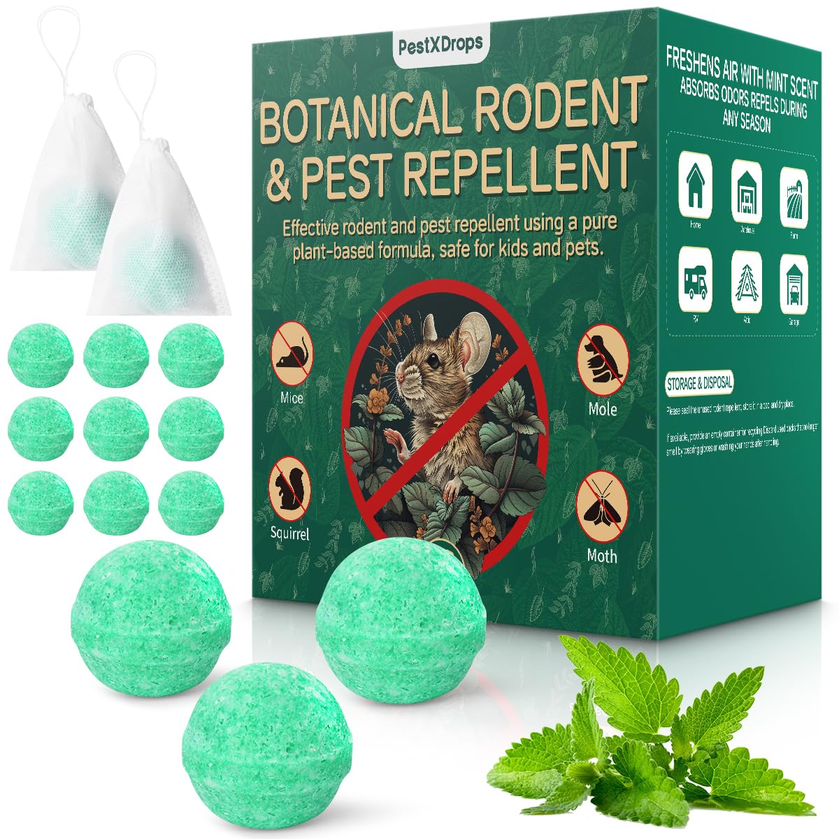 PestXDrops rodent repellent balls for indoor use and long-lasting pest deterrence.