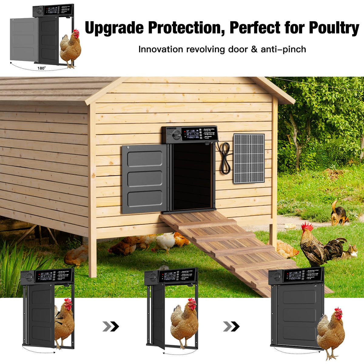 Pet Deluxe anti-pinch sensor operates smoothly to protect birds during automatic opening.