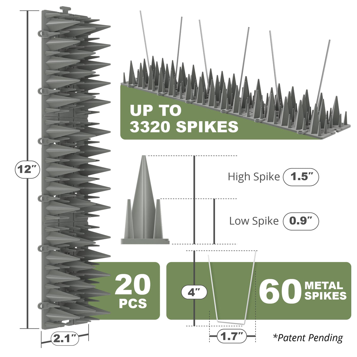 Petfolio 3200 spikes coverage shows wide-area exterior protection.