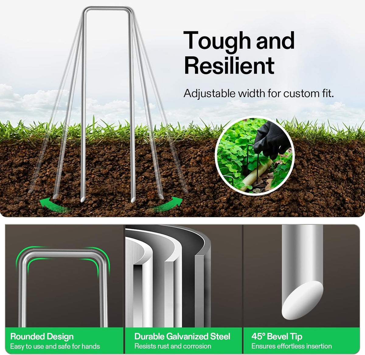 Petgrow U-type sod staples designed for quick, secure ground anchoring.