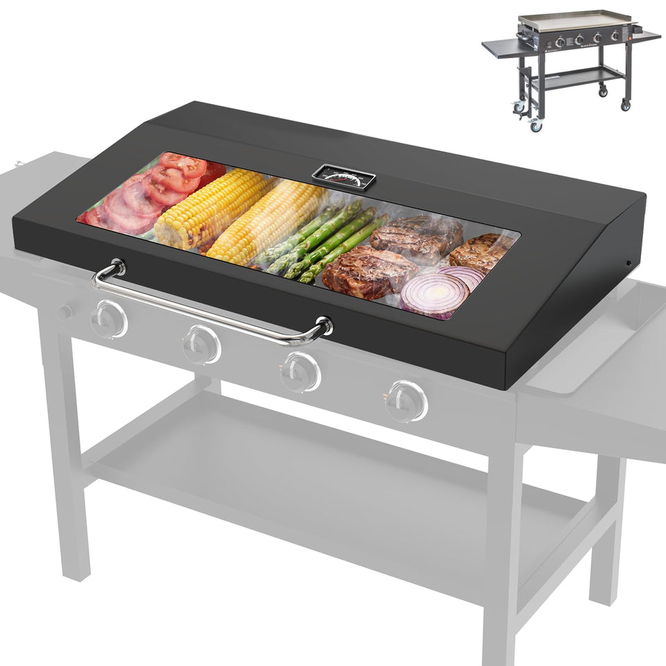 PETKAO 36-inch omnivore lid with thermometer enables precise temperature control while grilling.