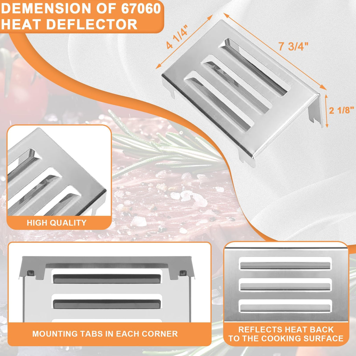 PETKAO 67060 heat deflector for Weber, vertical profile highlights durable stainless steel.