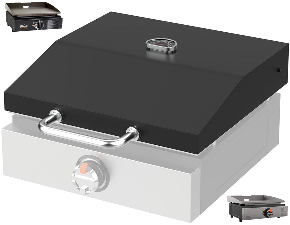 PETKAO griddle lid on Blackstone 1832 front view protects the surface during outdoor grilling