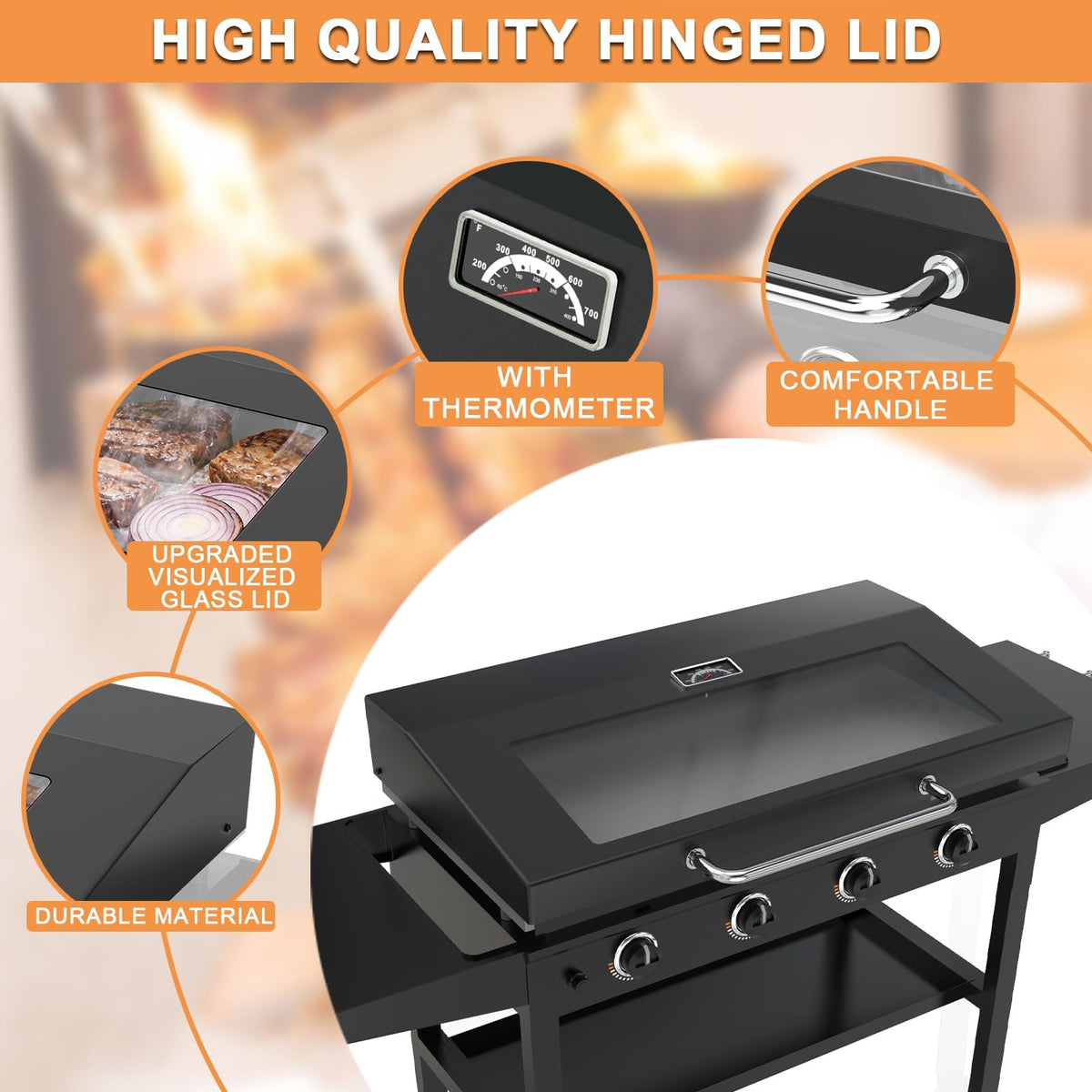 PETKAO hinged lid with ergonomic stainless steel handle for easy lifting during cooking.