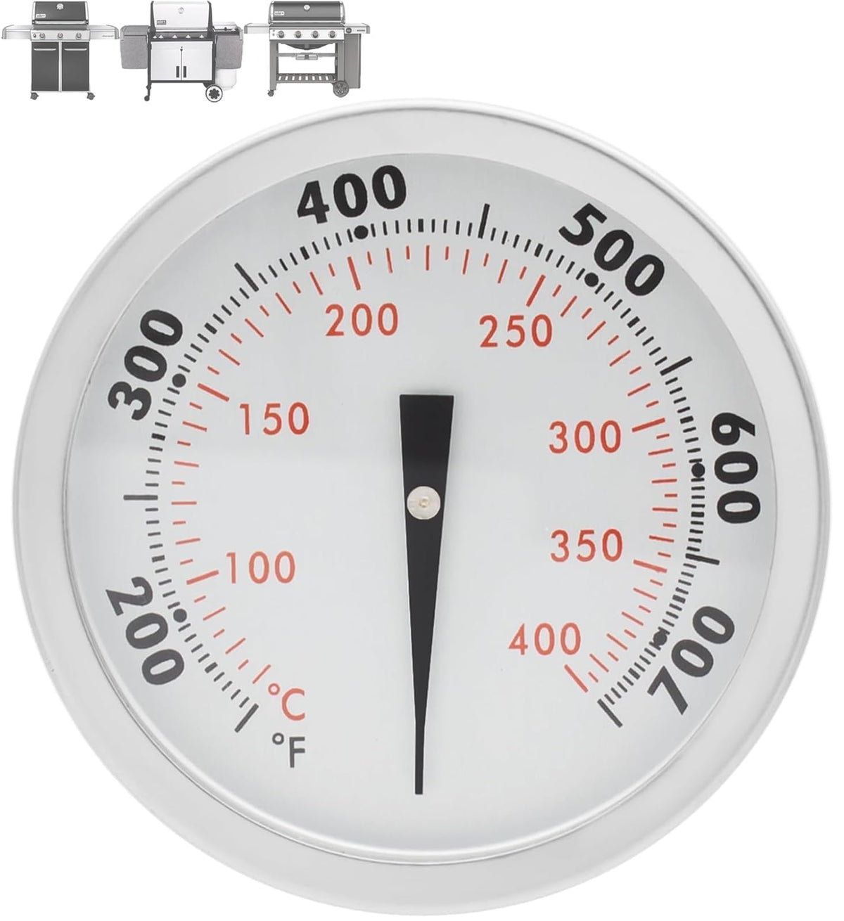 PETKAO lid thermometer for Weber Genesis with clear 2 3/8 inch dial for accurate readings
