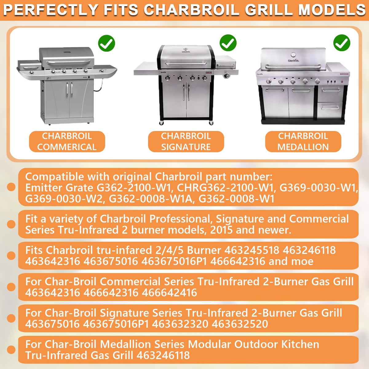 PETKAO stainless steel emitter grates resist rust and extend grill life.