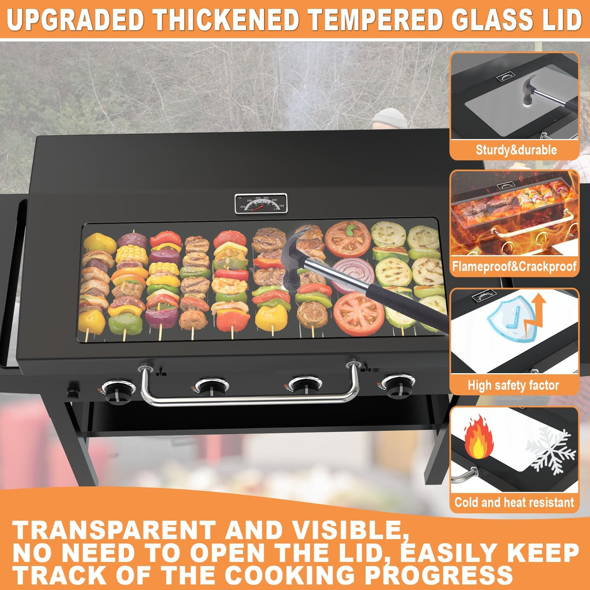 PETKAO tempered glass lid protects the griddle from dust and moisture when not in use.