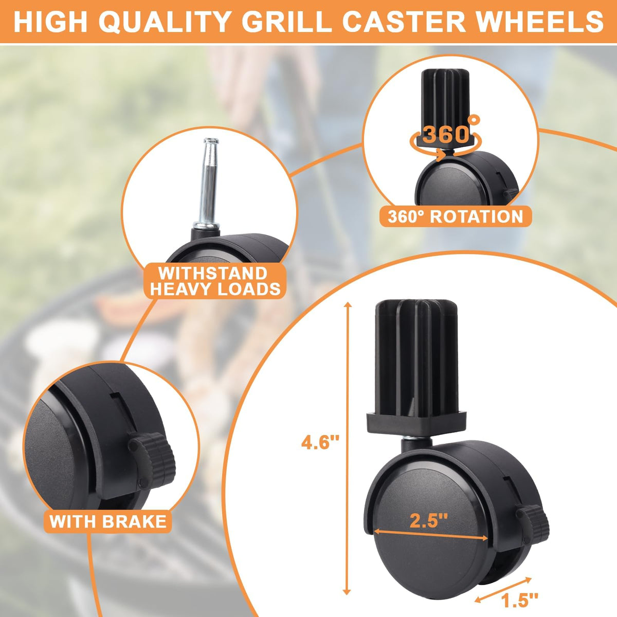 PetKAO two-pack caster inserts for stable Weber grill movement
