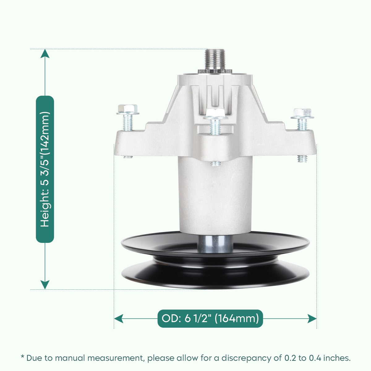 PetMigo LT42 spindle side view highlighting precise fit with 42 inch decks