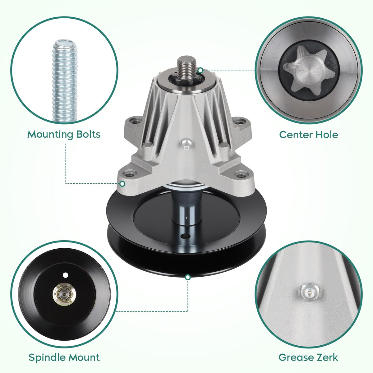 PetMigo spindle-assembly features a 6-point star design for secure belt alignment.