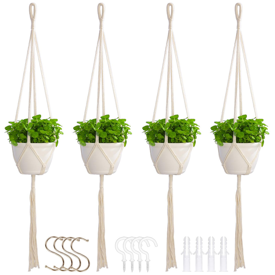 Petonfun Macrame Plant Hanger 4-pack in natural cotton for stylish indoor displays.