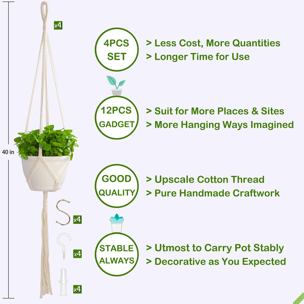 Petonfun macrame hanger with S-shaped hooks secures pots neatly.