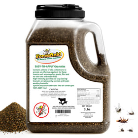 Petra ForceField granules dispersing in backyard to form barrier