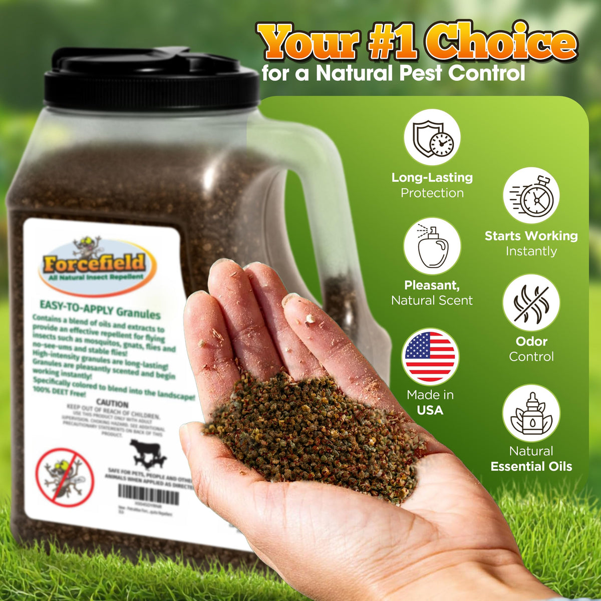 Petra ForceField granules applied on lawn and patio for long-lasting protection