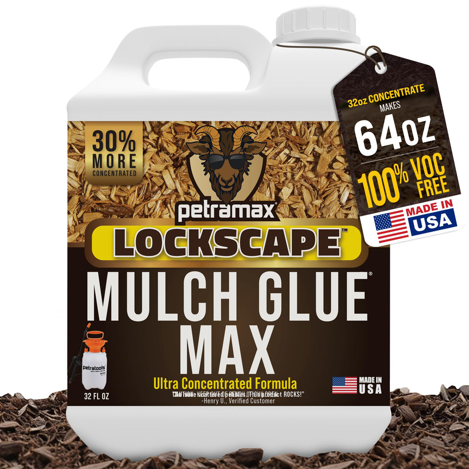 Petra Max Lockscape Mulch Glue bottle keeps outdoor mulch in place.