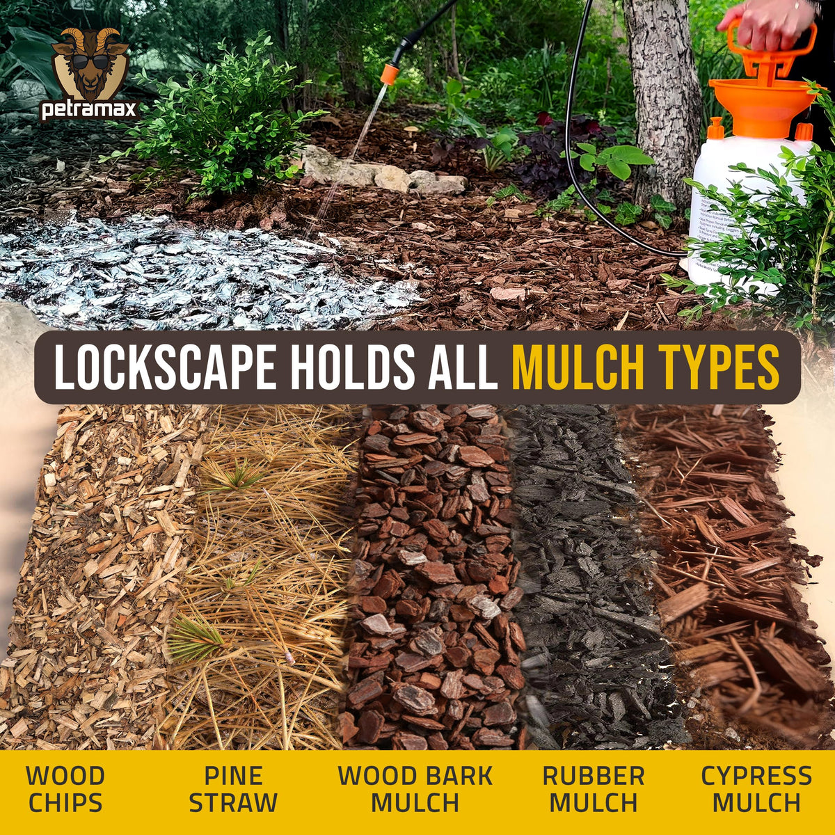 Petra Max Lockscape Mulch Glue binds pea gravel for neat paths.
