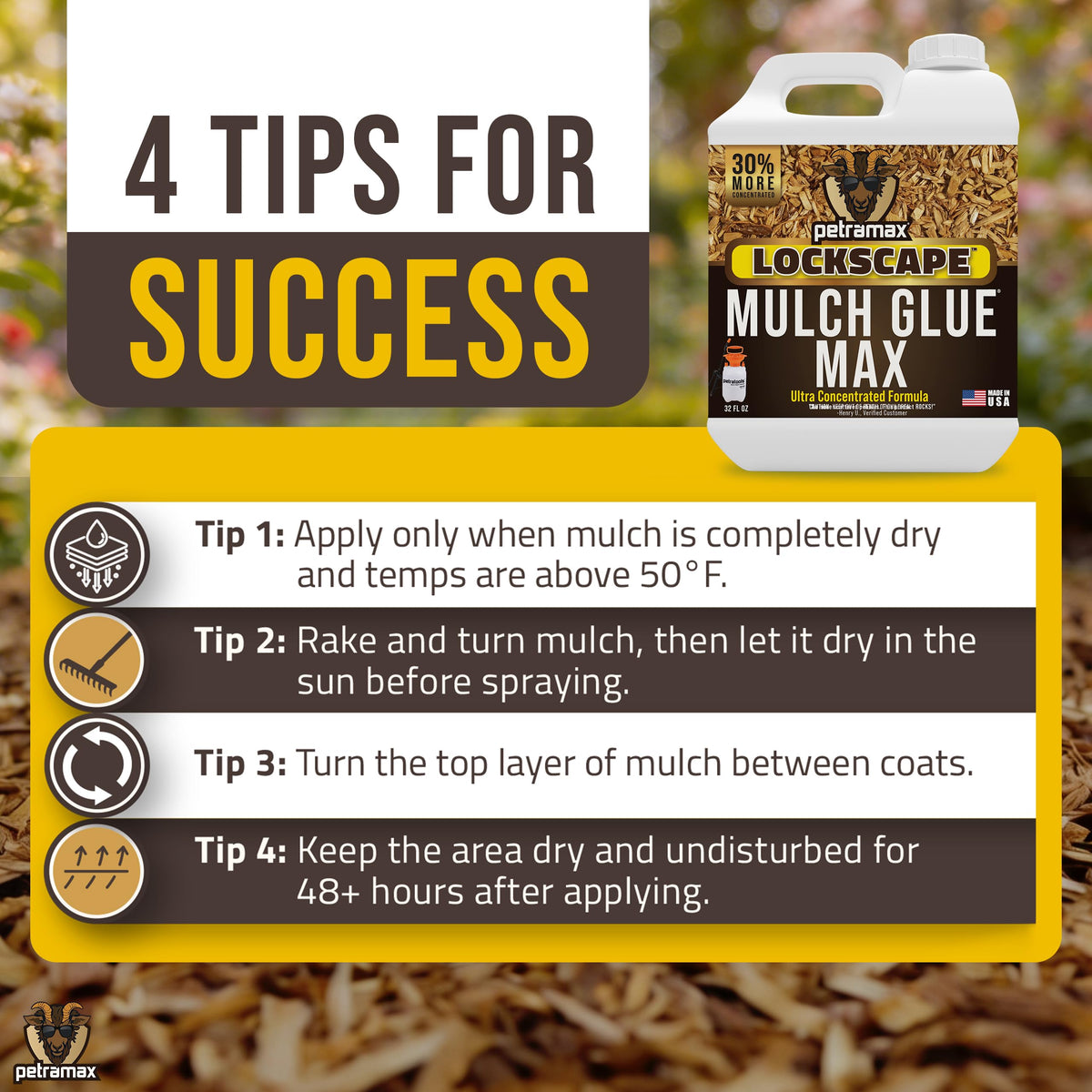 Petra Max Lockscape Mulch Glue protects sidewalks from washouts.