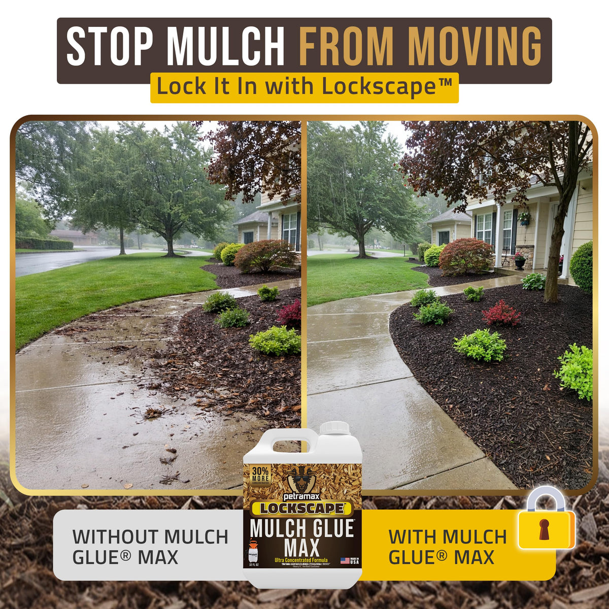 Petra Max Lockscape Mulch Glue spray application shows even coverage.