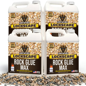 Petra Max Rock Glue bottle pouring to bind landscaping rocks
