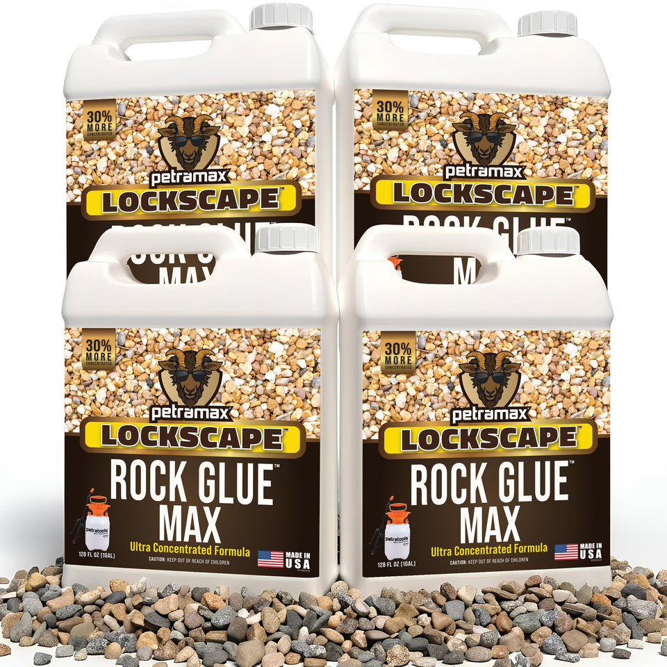 Petra Max Rock Glue bottle pouring to bind landscaping rocks