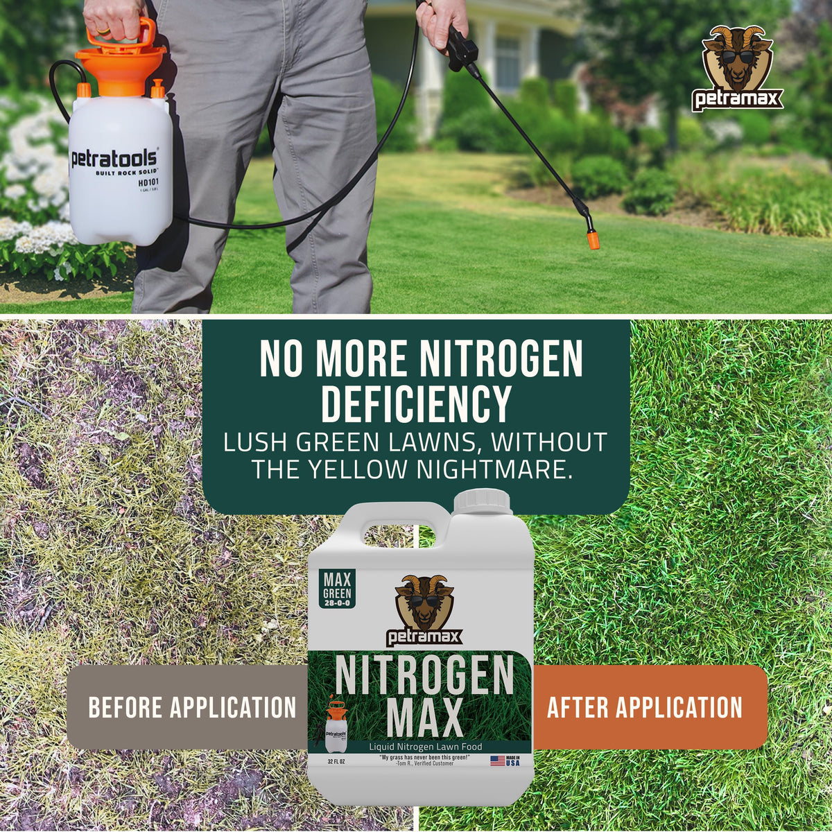 PetraTools Petramax nozzle-application demonstrates even spray for uniform turf nourishment.