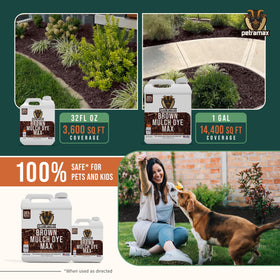 PETRAMAX Petra Brown Mulch Dye in use after rain maintains color on mulch.