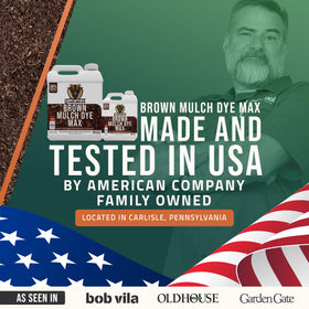 PETRAMAX Petra Brown Mulch Dye packaging with USA support and guarantee.
