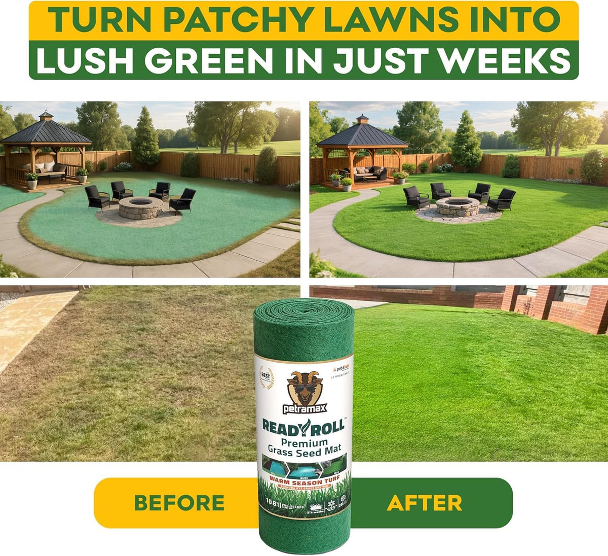 Petramax ReadyRoll 3in1 seed-mulch-fertilizer in one roll for easier application.