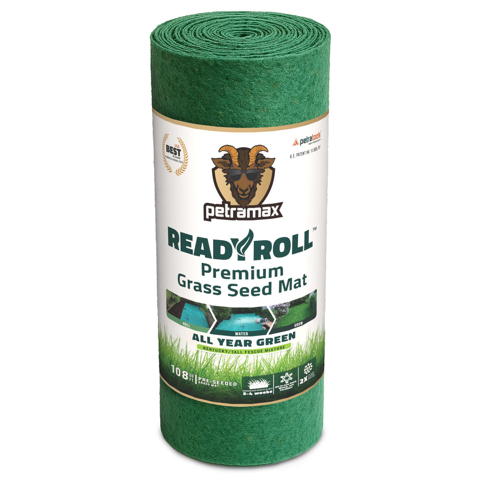 PETRAMAX ReadyRoll applied to bare lawn for patch repair.