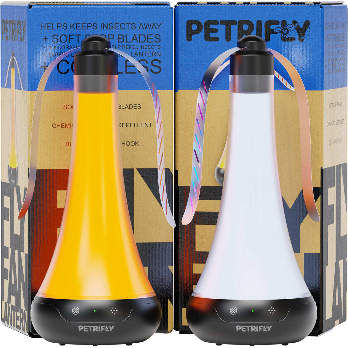 PETRI Fly Fans table 2pk in use, creates a fly-free dining area outdoors