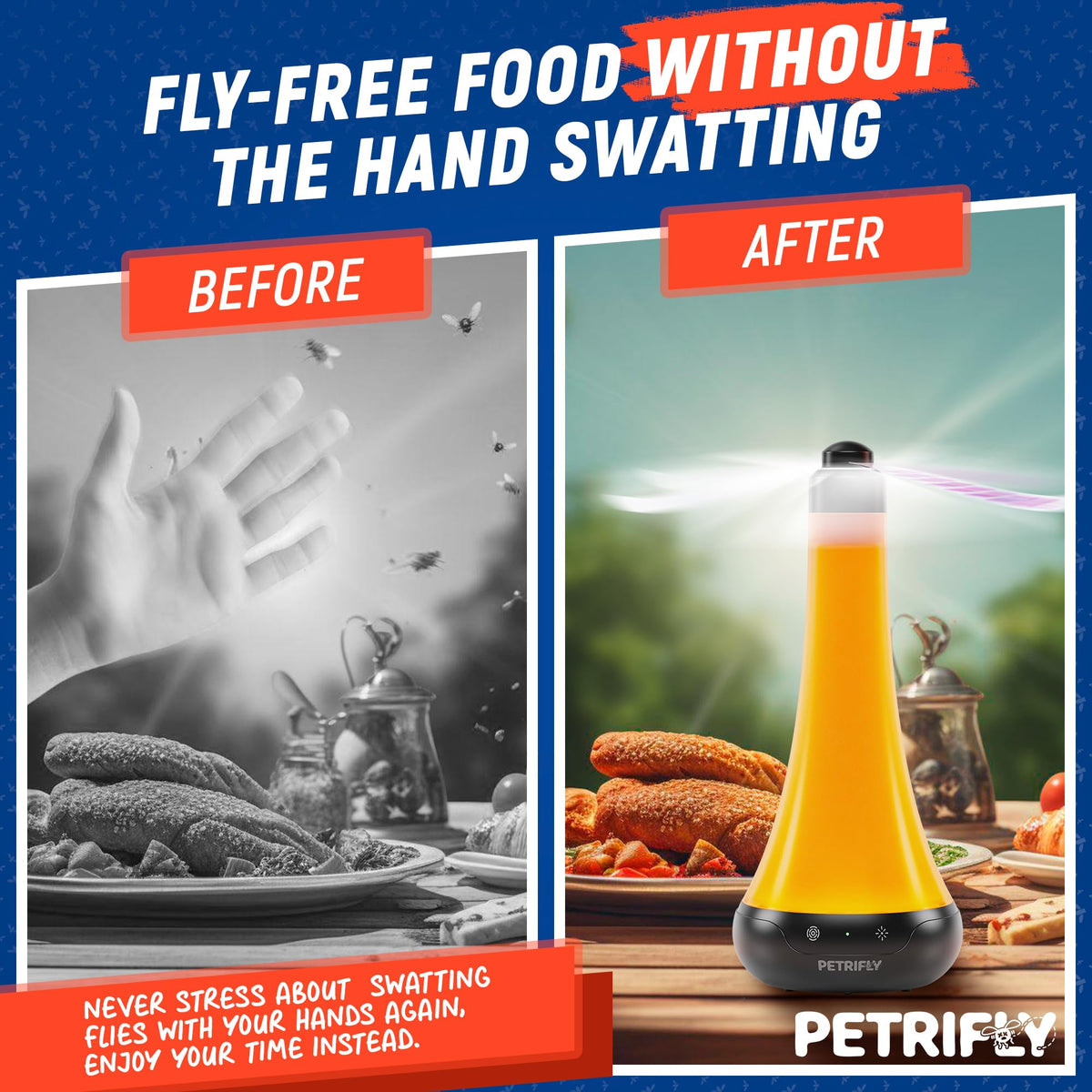 PETRI Fly Fans table anti-bug light deters insects with amber illumination