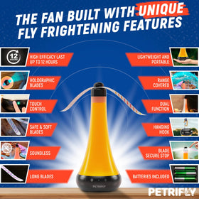 PETRI Fly Fans table soft-stop feature for safe contact with people or pets