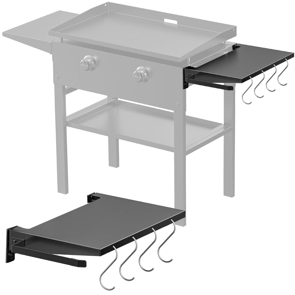 Petrirufun foldable side shelf installed on a Blackstone 28inch griddle increases workspace and convenience.