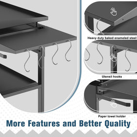 Petrirufun side shelf with paper towel holder keeps towels within reach during grilling.
