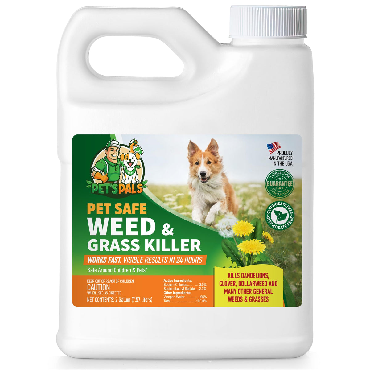 Pets Pals natural weed killer bottle spray for safe weed control around lawns and gardens.