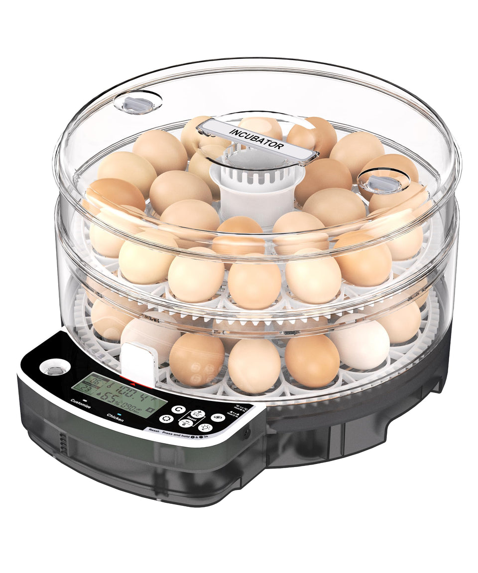 PETSFOND egg incubator front view showing automatic turning for even heat distribution.