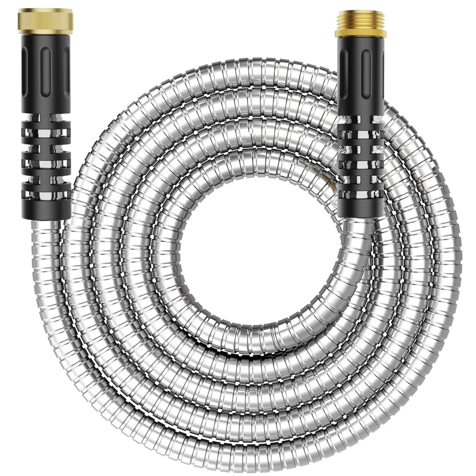 PETSWI 10ft metal hose lead-in demonstrates durable stainless steel for reliable watering.