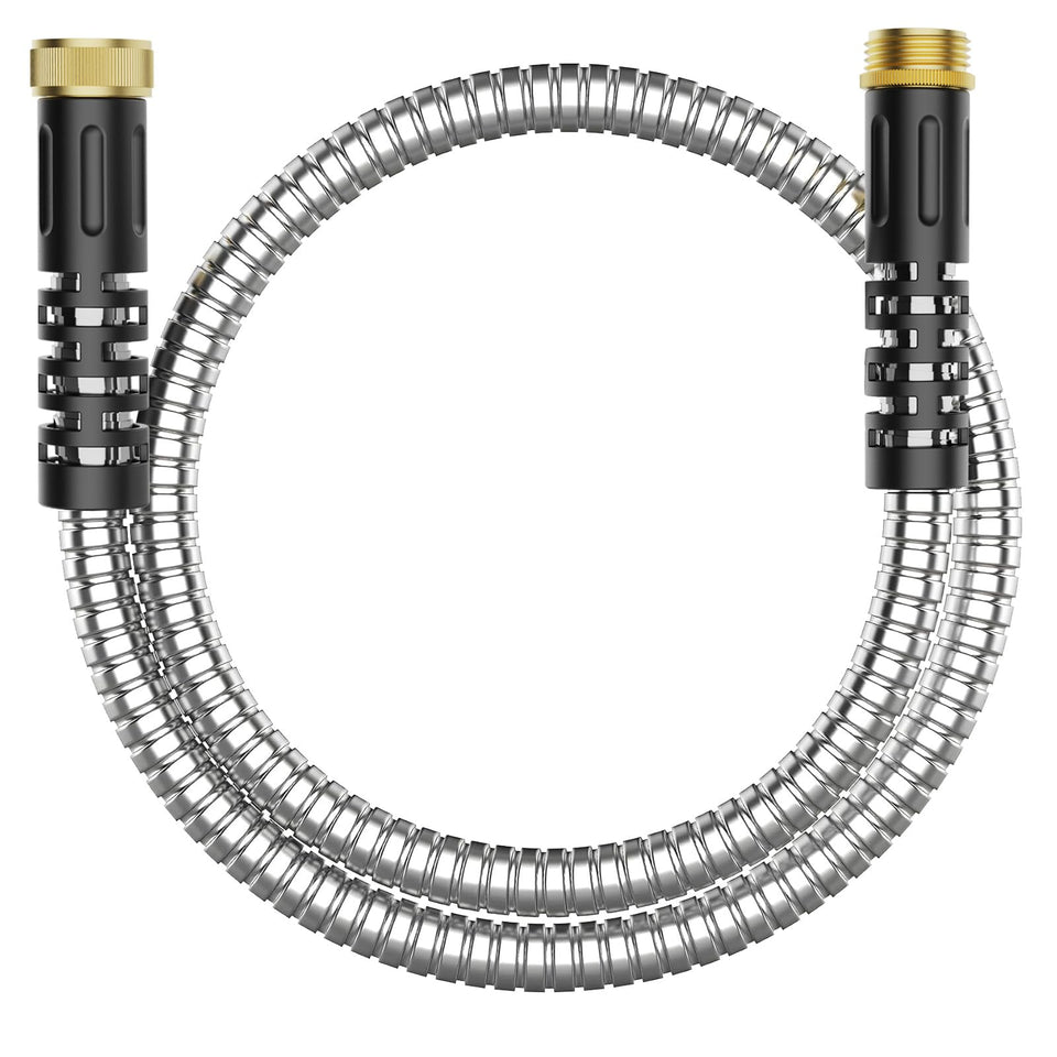 PETSWI 6ft metal garden hose with durable stainless steel shell for smooth watering