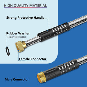 Petswi stainless steel hose with metal fittings for strong sealing.