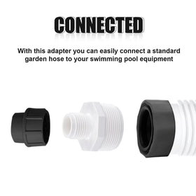PEUTIER 1-5 NPT to 3-4 GHT connection highlights versatile pool setups.