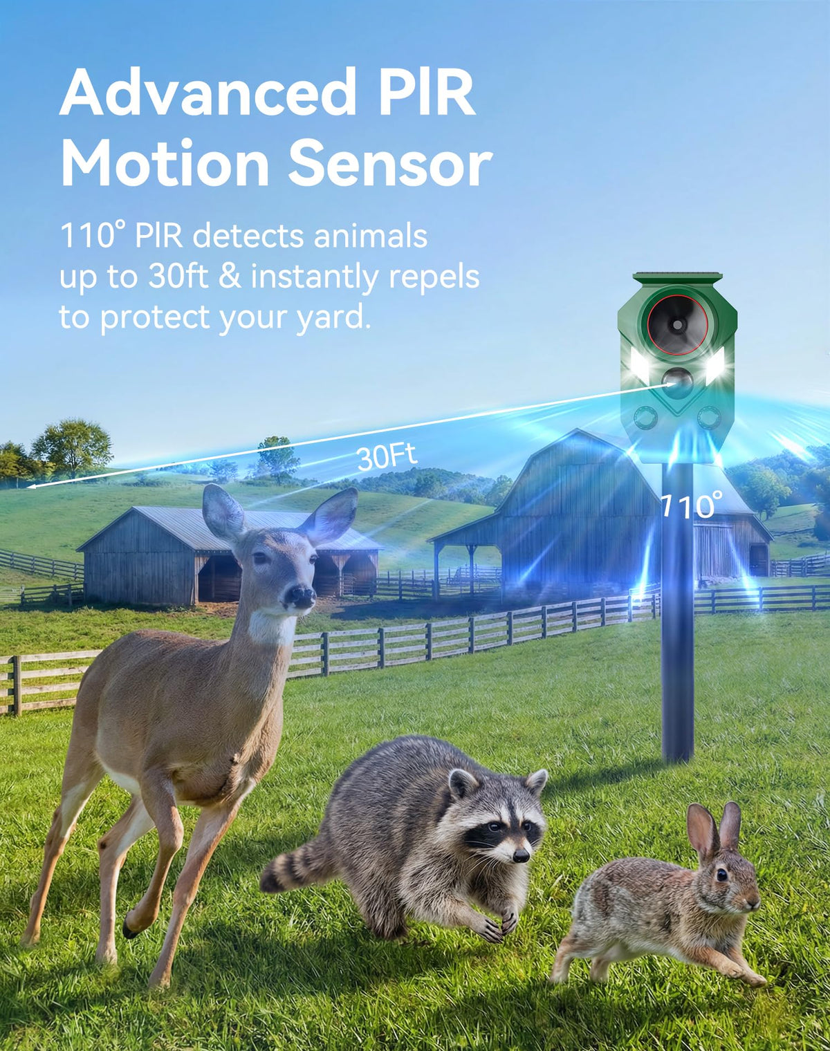 PEXPEL 4-pack packaging and mounting options shown for versatile yard coverage
