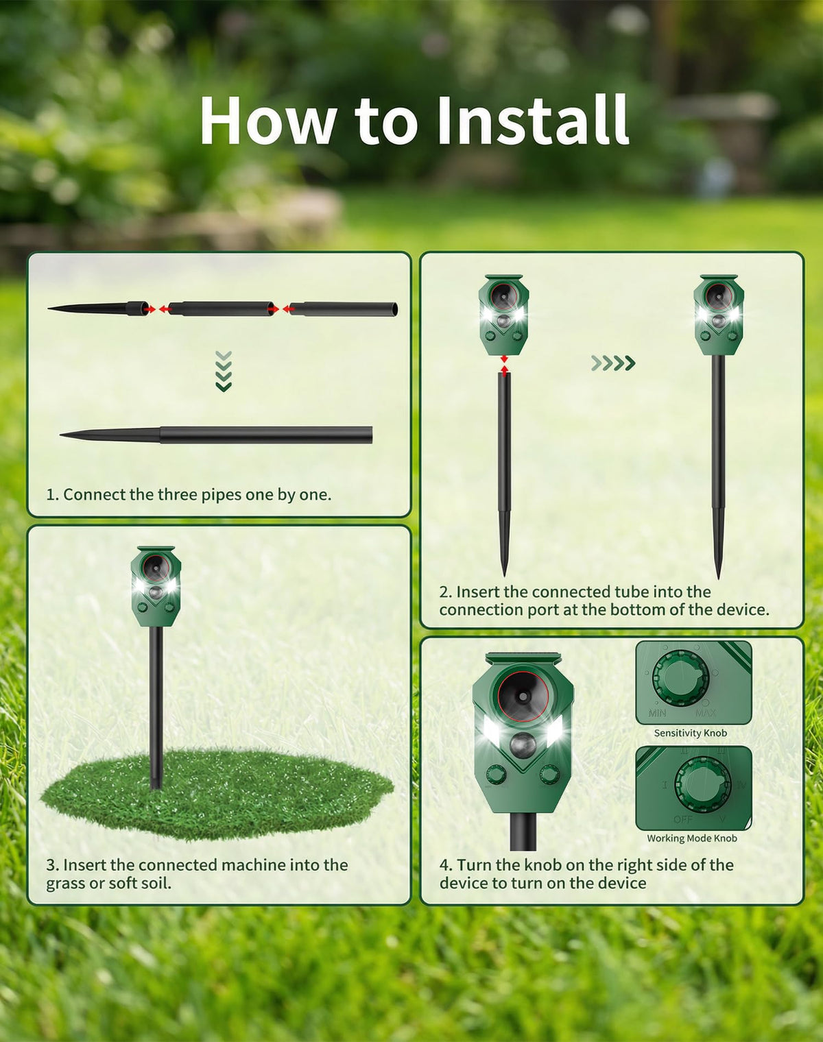 PEXPEL easy installation with ground stake and wall or fence mounting