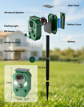 PEXPEL ultrasonic waves and LED strobe deter multiple outdoor pests safely