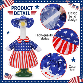 Pextian patriotic porch goose costume on a lawn statue creates backyard charm.
