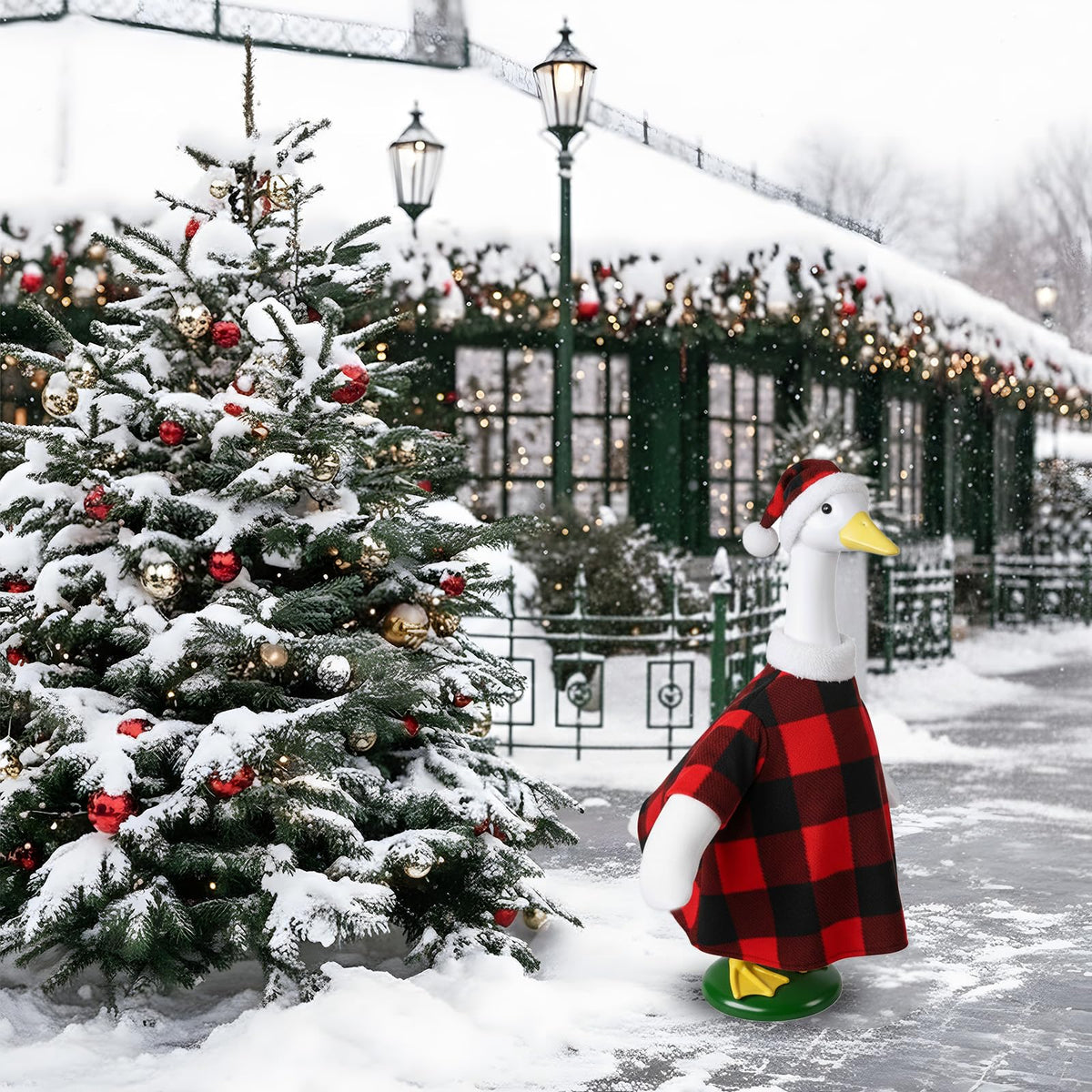 Pextian Goose Outfit adds charming seasonal touch to yard decor.