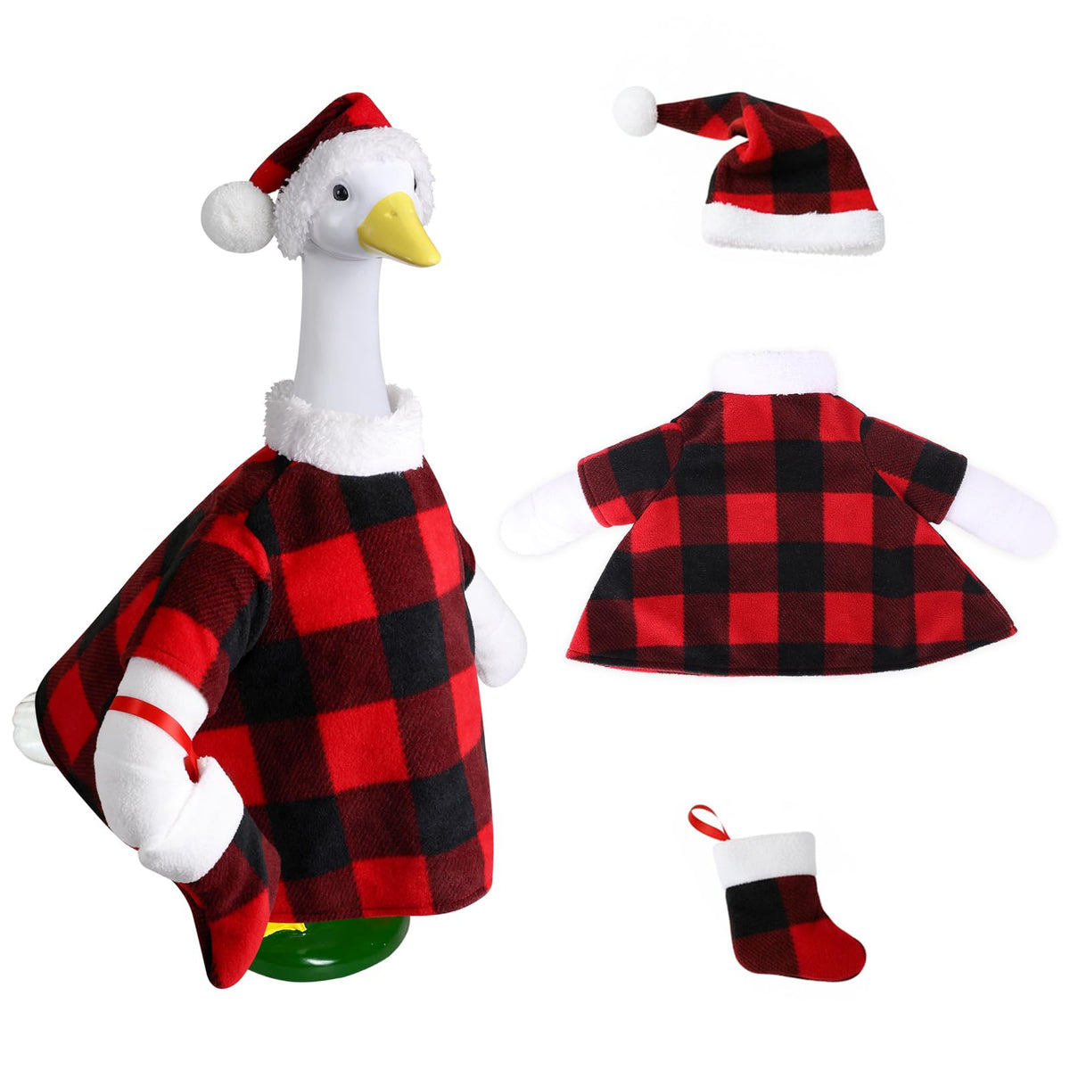 Pextian Holiday Goose Outfit front view on a 23-inch goose for festive porch decor.